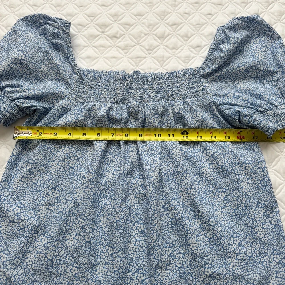 J Crew Liberty Jacqueline's Blossom Floral Blue Smocked Puff Sleeve Top Size M